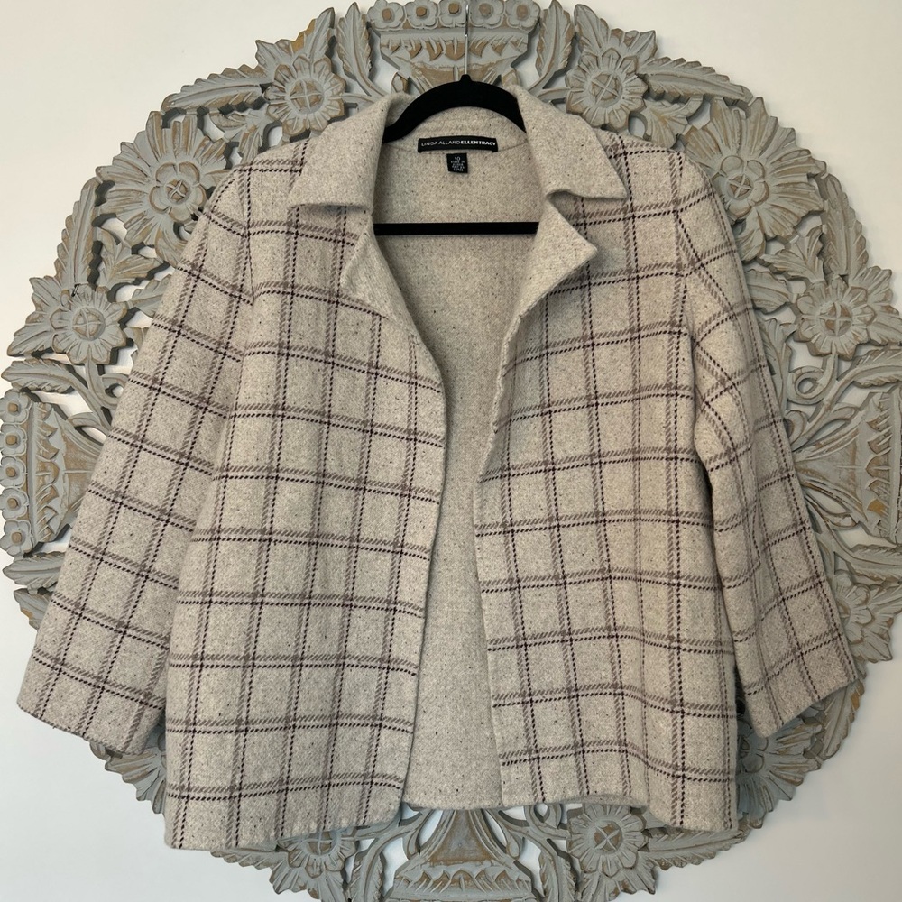 Linda Allard Ellen Tracy Chic Plaid Wool Blend Jacket/ Cardigan Size 10